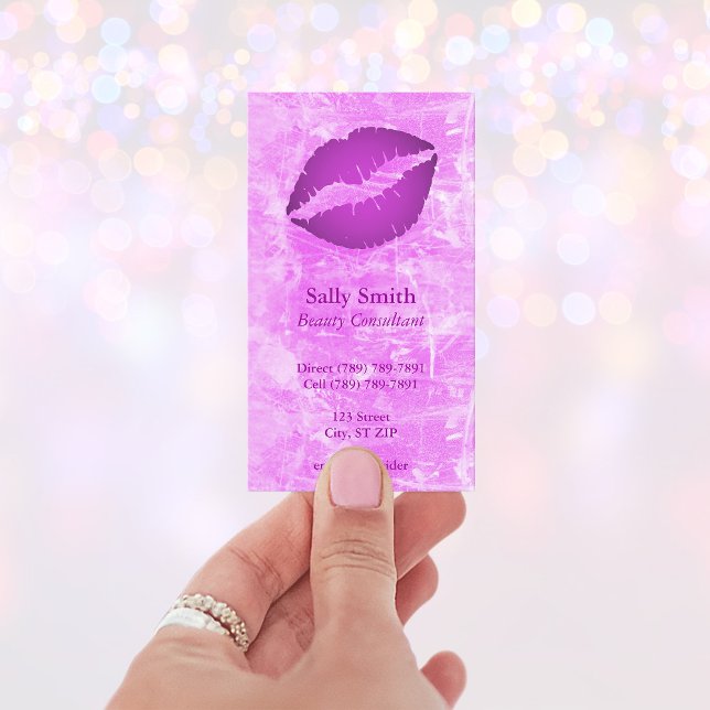 Rosa Modern Faux Struktur Lila Läppar Visitkort (Pink and Purple Lips Business Card)