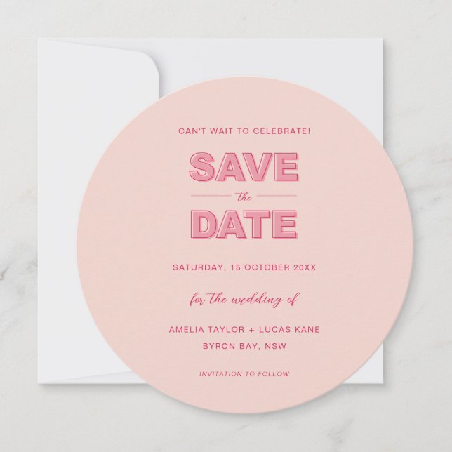 Rosa Modern fet textrund Spara datum Inbjudningar (Framsida)