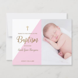 Rosa Modern Flicka Photo Baptism Tack Kort