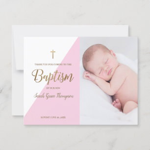 Rosa Modern Flicka Photo Baptism Tack Kort