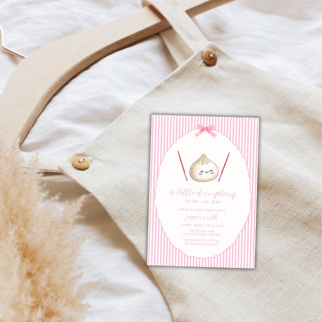 Rosa Modern Flickig Båge Asiatisk Dumplings Baby S Inbjudningar (Pink Modern Girl Bow Asian Dumpling Baby Shower Invitation)