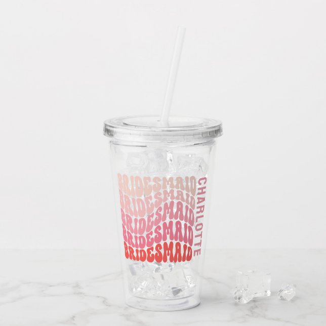 Rosa modern flickretro 60:s enkla brud take away mugg (Baksida Ice)