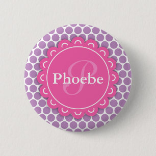 Rosa Modern Flower Monogram Lila Polka dots Knapp