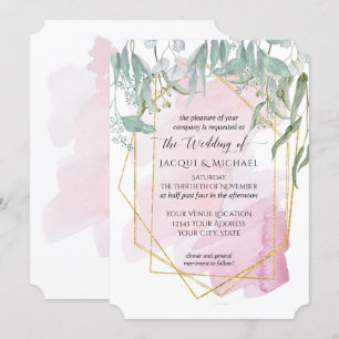  Rosa Modern Geometric Watercolor Eucalyptus Inbjudningar