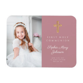 Rosa Modern Girl First Heliga Communion Photo Magnet