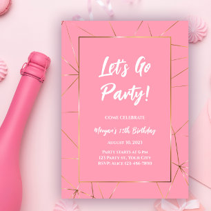 Rosa Modern Girly Födelsedagsfest Inbjudningar