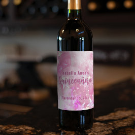 Rosa Modern Glam Gleaming Starry Quinceañera Vinflaska Etikett