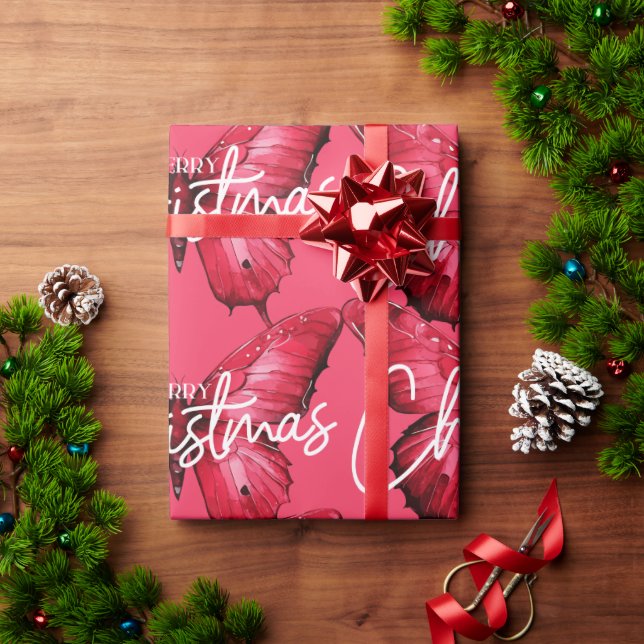 Rosa Modern God jul Butterfly Presentpapper (Julgåva)