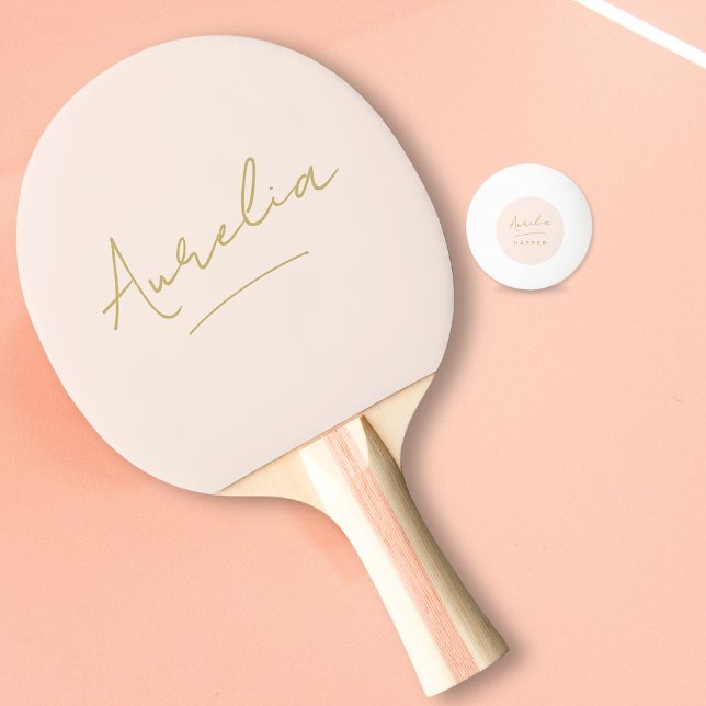  Rosa Modern Guld-skript Namnteckning Monogram Pingisracket (Skapare uppladdad)
