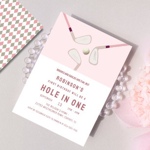 Rosa Modern Hål på en golffödelsedag med en enda g Inbjudningar