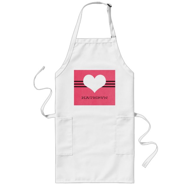 Rosa Modern Heart Apron Långt Förkläde (Framsidan)