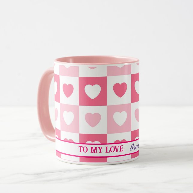 Rosa Modern Heart Kärlek Collection Mugg (Framsida vänster)
