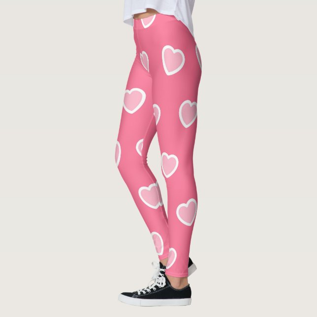 Rosa Modern Heart Valentines day Collection Leggings (Vänster)