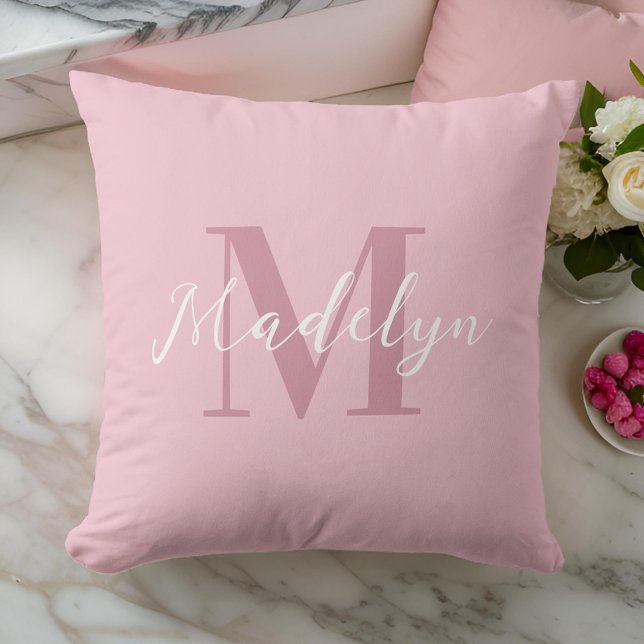 Rosa Modern Initial Namn Monogram Kudde (Skapare uppladdad)