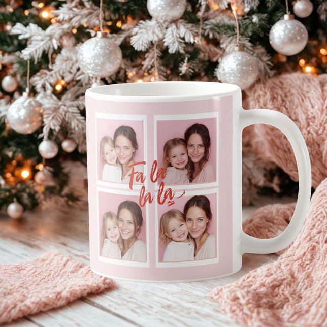 Rosa modern jul fotocollage | Fa La La Kaffemugg (Skapare uppladdad)