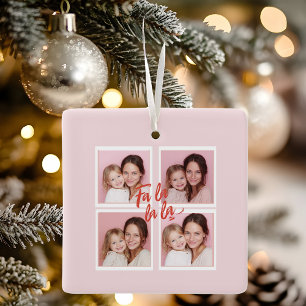 Rosa modern jul fotokollage   Fa la la la Julgransprydnad Keramik