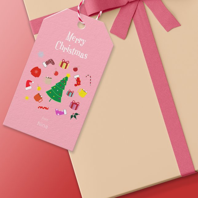 Rosa Modern jultid - Märkre Presentetikett (Pink Christmas Gift Tag)