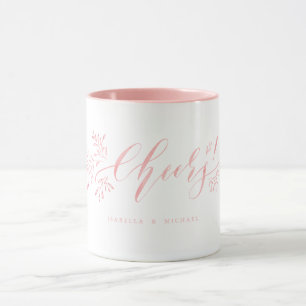Rosa modern kalligrafi hyllar rustik blommigt mugg
