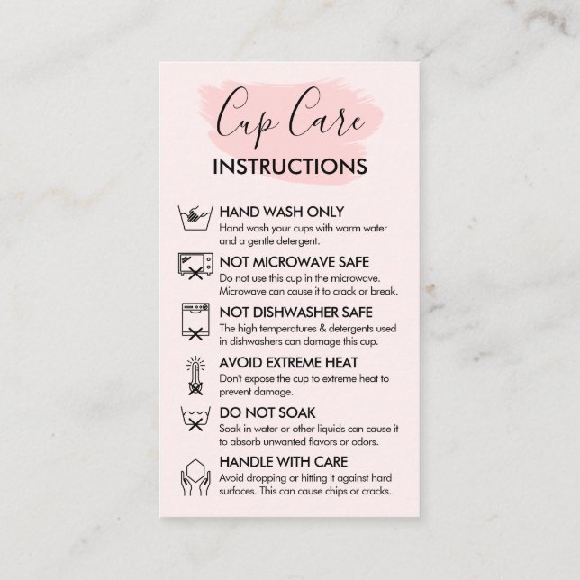 Rosa Modern Kopp Cares Instructions Visitkort (Baksida)