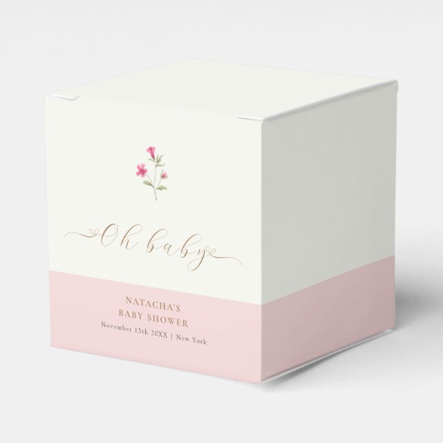 Rosa Modern Little WildblomBaby Shower Presentaskar (Framsidan Sidan)