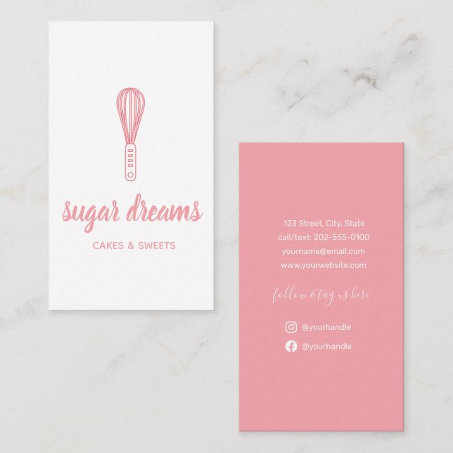  Rosa Modern minimalisit Whisk Bakery Visitkort (Fram/baksida)