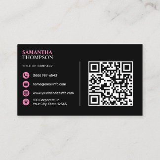 Rosa Modern Minimalist Professionell QR-kod svart Visitkort