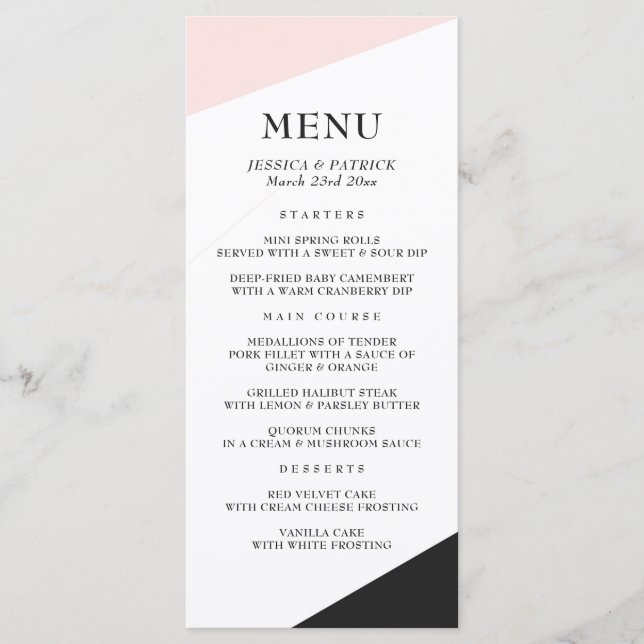  Rosa Modern minimalistisk accent Bröllop Menu Meny (Framsida)