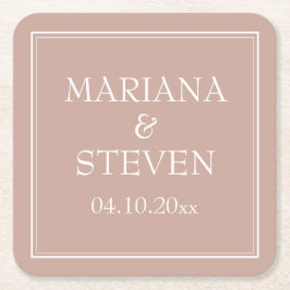 Rosa Modern Minimalistisk Bröllop Underlägg Papper Kvadrat