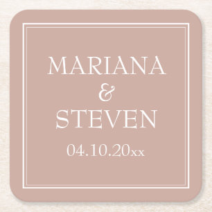 Rosa Modern Minimalistisk Bröllop Underlägg Papper Kvadrat