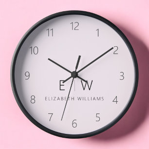 Rosa Modern minimalistisk monogram Namn Klocka