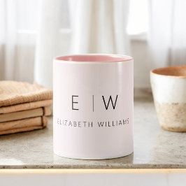  Rosa Modern minimalistisk monogram Namn Två-Tonad Mugg