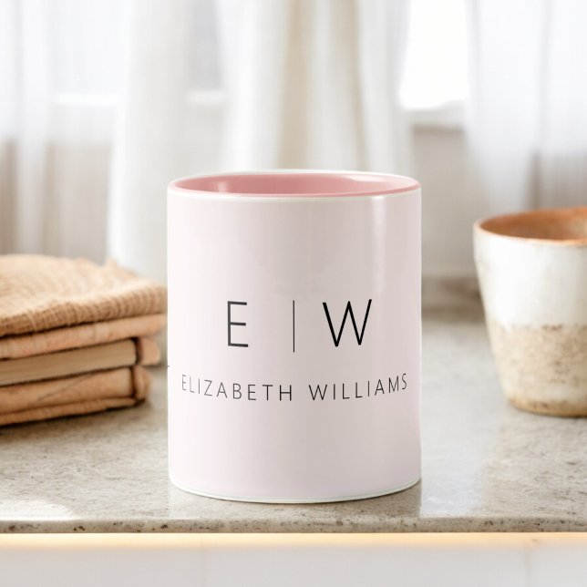  Rosa Modern minimalistisk monogram Namn Två-Tonad Mugg (Skapare uppladdad)