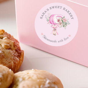 Rosa Modern Mixer Bakery Logotyp Runt Klistermärke