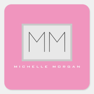 Rosa Modern, modernt, minimalistiskt Namn Initiale Fyrkantigt Klistermärke