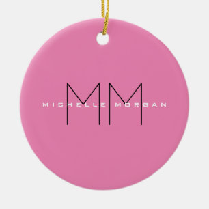 Rosa Modern, modernt, minimalistiskt Namn Initiale Julgransprydnad Keramik