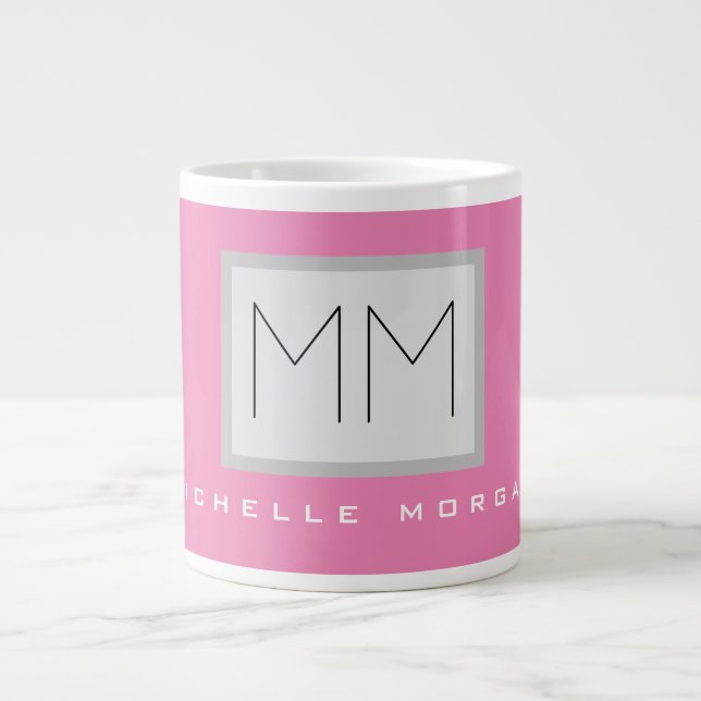 Rosa Modern, modernt, minimalistiskt Namn Initiale Jumbo Mugg (Framsidan)