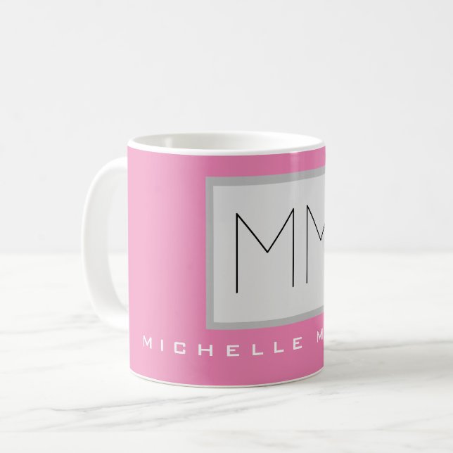 Rosa Modern, modernt, minimalistiskt Namn Initiale Kaffemugg (Framsida vänster)