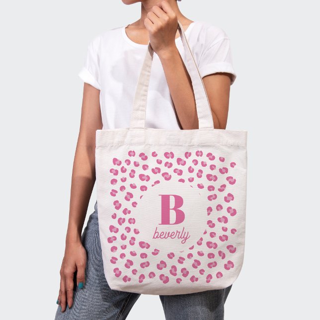 Rosa Modern Monogram Namn Initial Tote Bag Tygkasse (Skapare uppladdad)