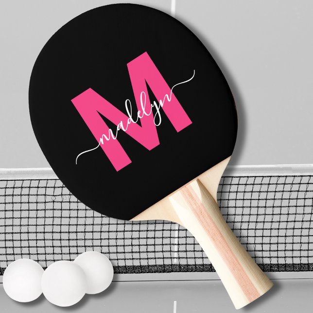 Rosa Modern Namnmonogram Pingisracket (Pink Modern Script Name Monogram Ping Pong Paddle)