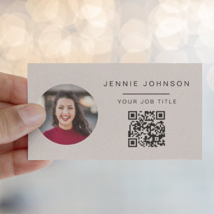 Rosa Modern Photo Minimal QR CODE Visitkort