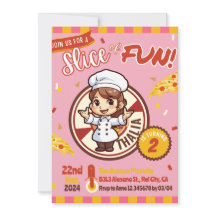 Rosa Modern Pizza Birthday-inbjudan