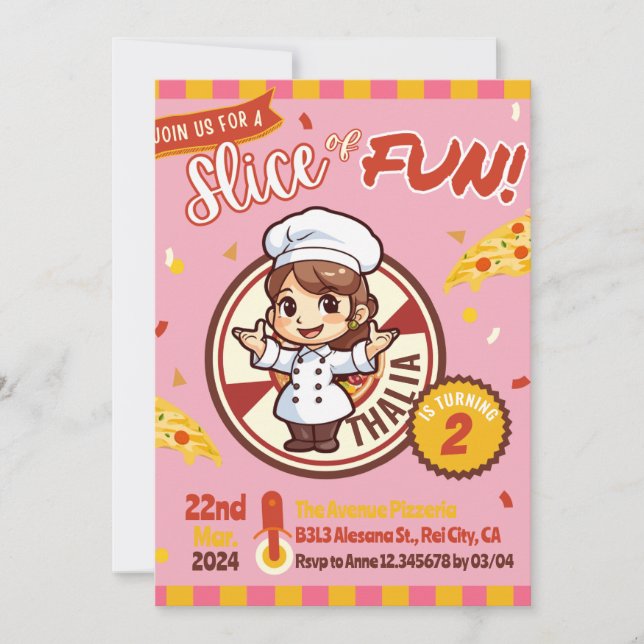 Rosa Modern Pizza Birthday-inbjudan Inbjudningar (Framsida)