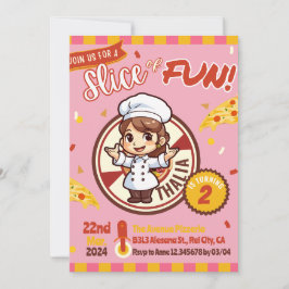 Rosa Modern Pizza Birthday-inbjudan Inbjudningar