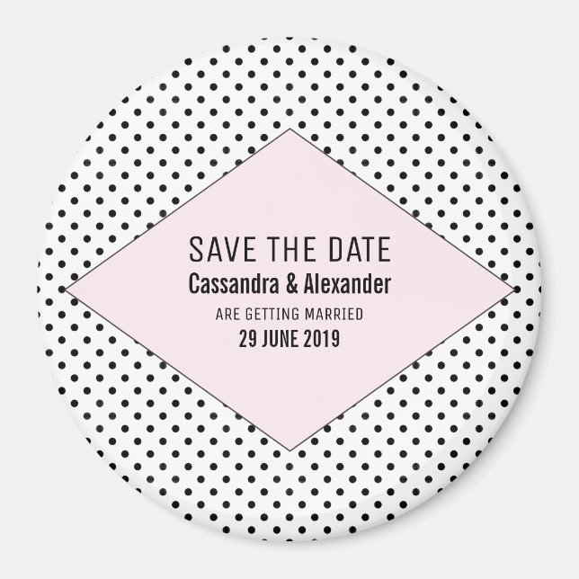 Rosa Modern Polka dots Spara datum Magnet (Framsidan)
