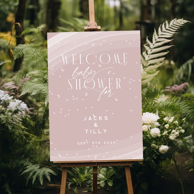 Rosa Modern Regnbåge och stjärnor Vit Bebis Shower Poster (Skapare uppladdad)