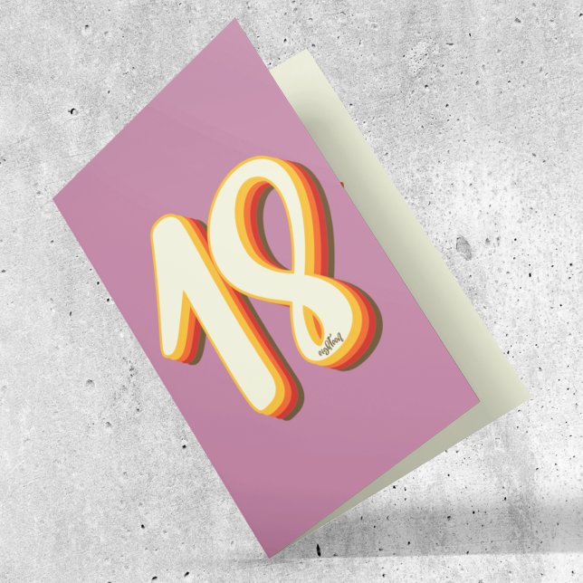 Rosa Modern Retro Groovy artonde 18:e födelsedagen Kort (Skapare uppladdad)