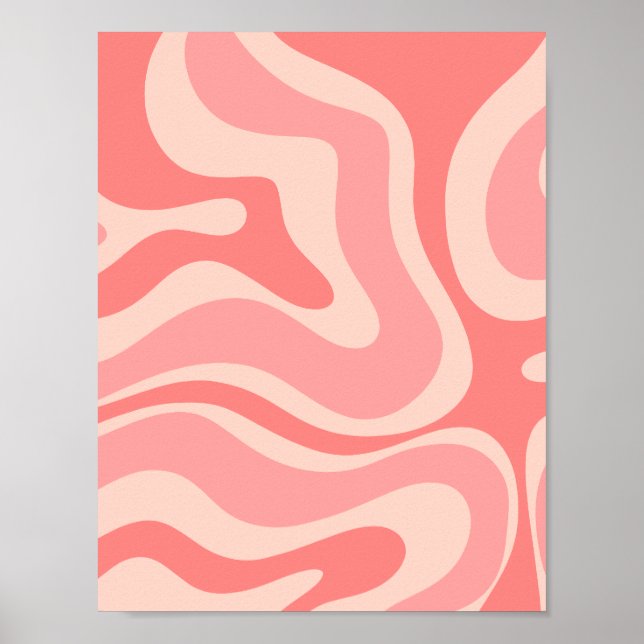  Rosa Modern Retro Liquid Swirl-Abstrakt Poster (Framsidan)