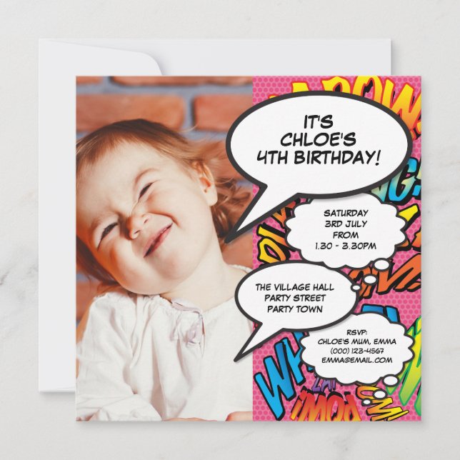 Rosa Modern Roligt Photo Födelsedagsfest i alla ål Inbjudningar (Framsida)