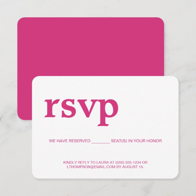 Rosa Modern RSVP utan att posta Reserverad plats OSA Kort (Fram/baksida)