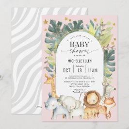 rosa modern safari, söt baby djur-flickdusch inbjudningar